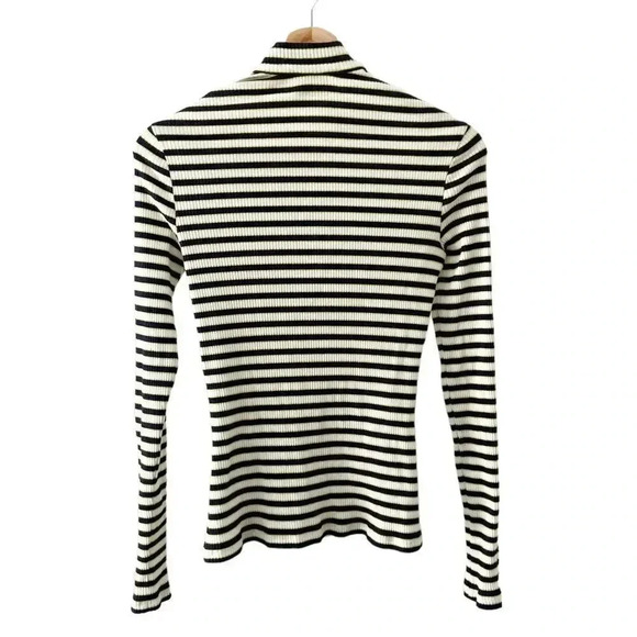 Tanya Taylor Ribbed Stripe Pearl Snap Detail Mockneck - Picture 2 of 7